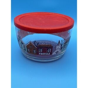 Libbey‎ Bowl Winter Village Scene Glass Candy Nut Dish Vtg Christmas